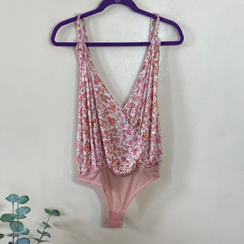 New Free People Intimately FP Floral Burnout Bodysuit Pink Ivory Surplice Teddy
